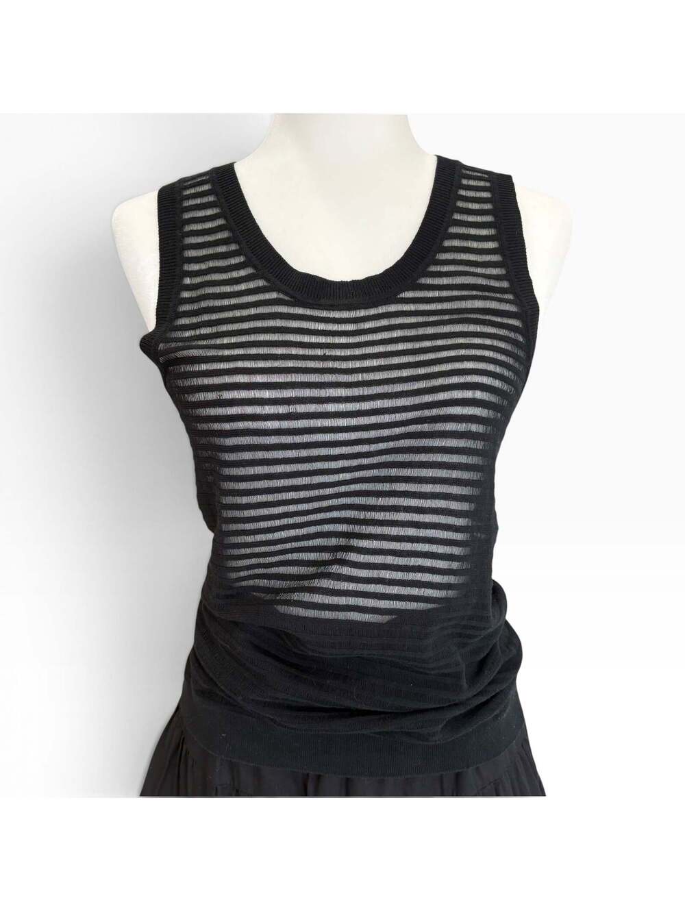 AllSaints Black Sheer Horizontal Shadow Striped Sleeveless Cotton Tank Size US 8